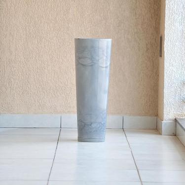 Imagem de Vaso de Plantas e Flores Decorativo Alta Grande Liso Polido com Prato em Polietileno (Grafite)