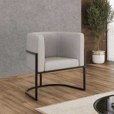 Imagem de Poltrona Corino Decorativa Lua Recepção Base Ferro Black Bege
