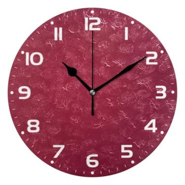 Imagem de JUZIHAI Relógio de parede cor sólida vermelho vinho silencioso, sem tique-taque, relógios de parede redondos operados por bateria, fácil de ler, relógio decorativo de parede para casa, cozinha, sala