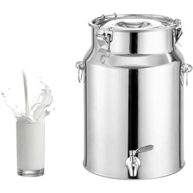 Imagem de Balde De Leite De Aço Inoxidável Com Torneira E Tampa Selada Jarro De Leite Com Torneira Recipiente De Transporte De Aço Inoxidável Para Vinho E óleo De Leite, 9L
