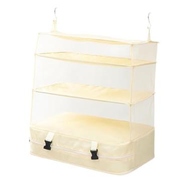 Imagem de Fenteer Organizador de bagagem de mão com prateleiras suspensas para viagem, organizador de armário suspenso para quarto, Bege
