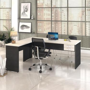 Imagem de Mesa Para Escritório Em L 1,80x1,60m Tampo E Pés 30mm Com Gaveta Snow Compreto Ônix