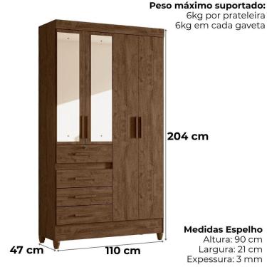 Imagem de Guarda Roupa Solteiro Sobral 4p Espelho 110 Cm Castanho Wood