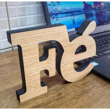 Imagem de Letreiro 3d 'FÉ' Mdf Laminado Madeira Carvalho Decoração - By Hands