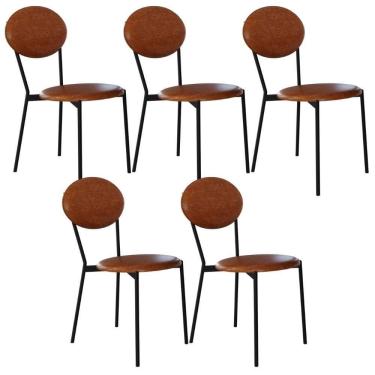 Imagem de Kit 05 Cadeiras Estofada Para Sala De Jantar Azuri Preto C01 Courino Caramelo - Lyam Decor