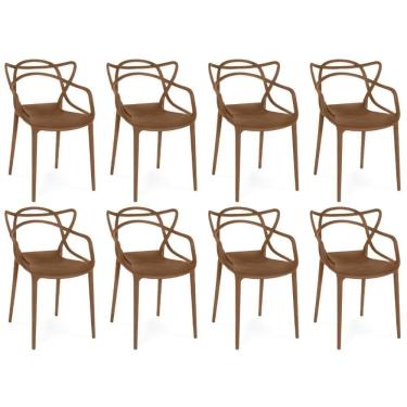 Imagem de Kit 8 Cadeiras De Jantar Allegra Prática Empilhável - Marrom