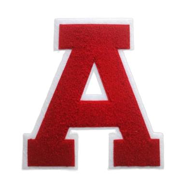 Imagem de 1 peça de patch de letra de chenille vermelho de 16,5 cm com borda branca – adesivos do alfabeto para roupas, jaquetas, mochilas, chapéus para decoração personalizada, nome personalizado e artesanato
