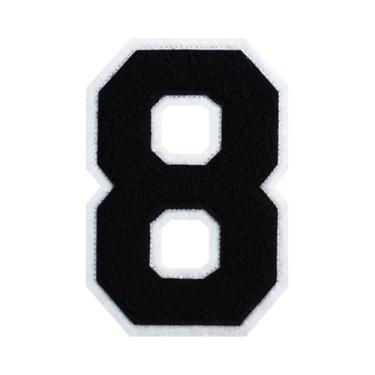Imagem de 1 peça de patch de número de chenille preto de 11,4 cm com borda branca – Remendos do alfabeto para roupas, jaquetas, mochilas, chapéus para decoração personalizada, nome personalizado e artesanato
