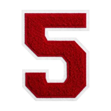 Imagem de Patch de número de chenille vermelho de 15 cm – aplique bordado grande universitário para jaquetas, camisas, moletons com capuz, bolsas e jeans – decoração de roupas DIY, uniforme de equipe e presente