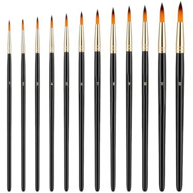 Imagem de Conjunto de pincéis redondos de 12 peças, conjunto de pincéis pequenos profissionais para aquarela, acrílico, guache, tinta e têmpera