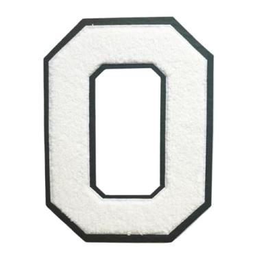Imagem de 1 Patch de letra de chenille de ferro branco de 16,5 cm com borda preta – Remendos do alfabeto para roupas, jaquetas, mochilas, chapéus para decoração personalizada, nome personalizado e artesanato