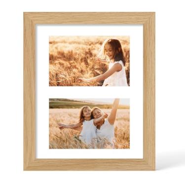 Imagem de YESKAY Moldura de madeira maciça de carvalho – Molduras de madeira natural 20 x 25 cm com vidro temperado verdadeiro, 2 aberturas 10 x 15 com tapete ou 20 x 25 sem tapete para decoração de parede (Cor