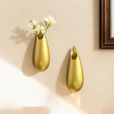 Imagem de Pacote com 2 vasos de cerâmica GDSZJLJ clássicos, vasos de parede dourados para pendurar flores, decoração minimalista universal para casa e presentes