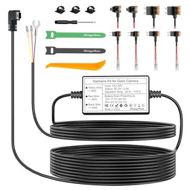 Imagem de Range Tour Kit de cabo rígido de câmera veicular mini USB, cabo de alimentação carregador de câmera veicular de 12 V-24 V para 5 V, 3 núcleos, 4 tipos / 8 adaptadores e 4 fusíveis, kit de fiação