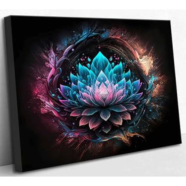 Imagem de Arte de parede em tela Zen, lótus preto e azul, flor de lótus em pintura, decoração de parede, ioga, spa, meditação, sala espiritual, pôster, arte para banheiro, quarto, escritório, ioga, sala