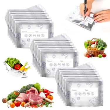 Imagem de 30 sacos de armazenamento reutilizáveis de folha de alumínio seláveis, bolsas de zíper a vácuo resseláveis, sacos seláveis com etiqueta e fecho de zíper, sacos de alumínio para alimentos, carne de