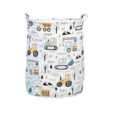 Imagem de Cesto Organizador Infantil Dobrável, Design de Menina, Rosa e Cinza, Grande, com Laço Decorativo, para Roupas e Brinquedos (Caminhão)