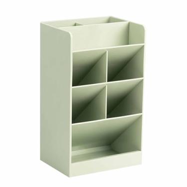 Imagem de Porta-canetas Porta-lápis Grande capacidade Moderno Simples Design inclinado Organizador de 5 compartimentos para escritório em casa Mesa escolar Plástico premium Armazenamento (Verde)