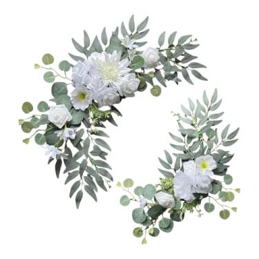 Imagem de Fancyes Conjunto de 2 Arcos de Flores Artificiais para Casamento, Guirlandas Florais Falsas, Folhagens e Placas de Boas-Vindas para Casamento, Decorações