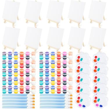 Imagem de RumonZS Conjunto de tela de tinta acrílica, kit de pintura profissional de 170 peças com 10 cavaletes de madeira, 10 telas, 10 paletas, 10 x 12 cores de tinta acrílica, etc., premium para crianças