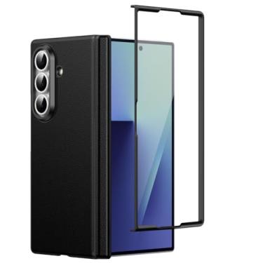 Imagem de LTLMYDAM Capa de couro para Samsung Galaxy Z Fold 7, protetor de tela, capa de dobradiça completa para câmera antirarranhões, capa fina, preta, dobrável 7