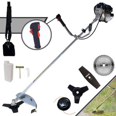 Imagem de Aparador de Grama Completo Toyama TBC43H À Gasolina 2 Tempos 43cc 12.000rpm 1,7HP de Potência Roçadeira Com Kit 3 Lâminas de Corte e Cabeçote de Nylon