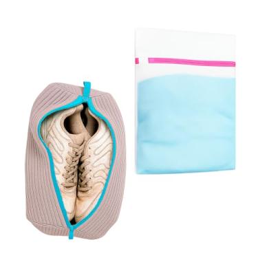 Imagem de Kit com Saco para Lavar Tênis e Saco de Lavar Roupas Íntimas 60x60 cm para Máquina de Lavar, Malha de Poliéster Reforçada, Fechamento com Zíper e Protetor, Reutilizável, Multifuncional (Cinza)