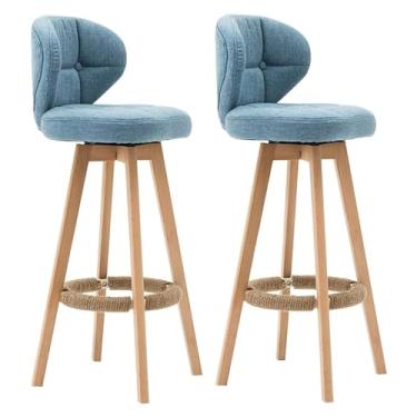 Imagem de Banco para pés, banquetas de bar, conjunto de 2 bancos, bancos de bar giratórios de 360° com encosto, cadeira de bar para balcão de cozinha, assento com moldura de madeira maciça confortável para casa