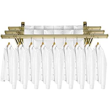 Imagem de Estante de secagem de lavanderia montado na parede casa acordeão à prova de ferrugem retrátil roupas de liga de alumínio para banheiro, 1 metro 3 barras