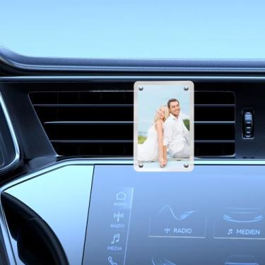 Imagem de 2 peças de porta-fotos de carro clipe de moldura magnética acrílico display horizontal vertical automotivo acessórios interiores tamanho 8.9 x 6.1 cm painel de ventilação
