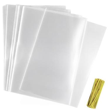 Imagem de Sacos transparentes para doces, 100 peças, sacos de guloseimas de celofane de 23,5 x 30,5 cm, sacos de lembrancinhas, sacolas de presente, sacolas de presente para cestas de presente, biscoitos de
