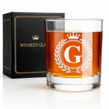 Imagem de Giftissimo Copos de uísque - Pedras presentes de vidro à moda antiga para homens, monograma A-Z 290 ml copos de uísque personalizados, presentes de aniversário de Natal para homens ele pai pai marido