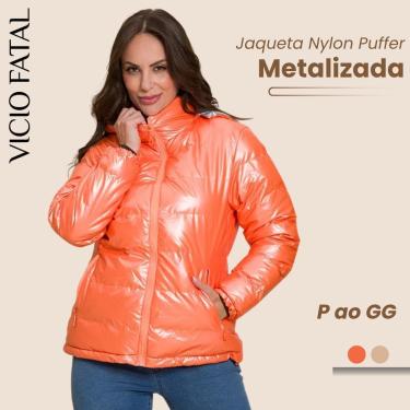 Imagem de Jaqueta Puffer Metalizada Nylon Impermeável Bobojaco Feminina Com Capuz-Feminino