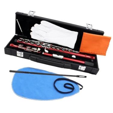 Imagem de Flauta vermelha de 16 furos fechados cobre e níquel banhado a prata com acessórios