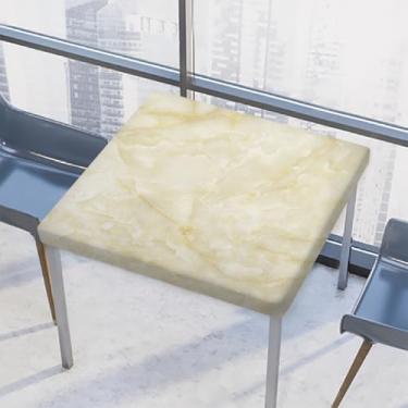 Imagem de hongjinglin Toalha de mesa quadrada para uso ao ar livre com borda elástica, toalha de mesa quadrada limpável, abstrata, mármore, para ambientes externos, ambientes internos, pátio, jantar, cozinha