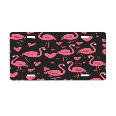 Imagem de Placa de carro de flamingo coração animal para frente do carro placas de carro alumínio metal adequado para caminhão placa de porta de carro bar café acessórios automotivos para homens mulheres 15 x