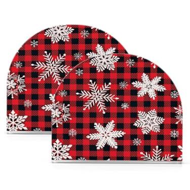 Imagem de ATTX Pacote com 2 porta-guardanapos de Natal de acrílico com flocos de neve em um design xadrez de búfalo - organizador de mesa decorativo para cozinha, restaurante, decoração de férias em casa #123