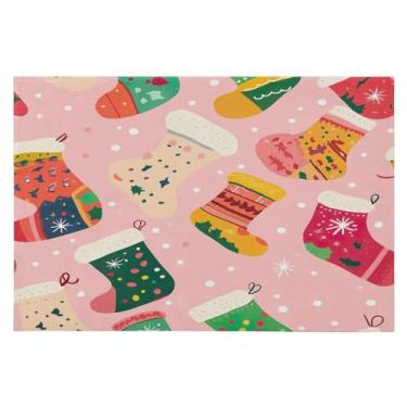 Imagem de Blueangle Tapete de Natal 5 x 7 – Capacho lavável antiderrapante para entrada, cozinha, banheiro, varanda com estampa de meias de Natal (211)