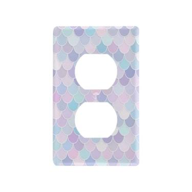 Imagem de Blueangle Placa de parede Kawaii Mermaid Duplex Outlets, tamanho padrão, placas de cobertura de tomada elétrica de 1 gangue para decoração de quarto de escritório em casa, 4,53 x 2,76 polegadas (208)