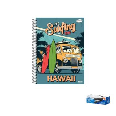 Imagem de Kit Caderno Masculinos 1 Matéria Capa Dura 96 Folhas KBOM + Grampeador Metallic C-15 45 Folhas Cis