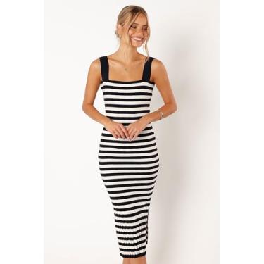 Imagem de Petal & Pup Vestido feminino Ledger Midi listrado azul-marinho, Listra azul marinho, G