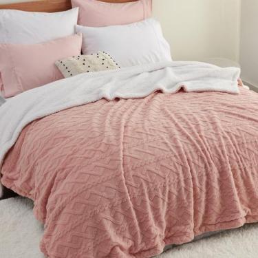 Imagem de Manta Bedsure Gentlesoft Sherpa Tamaño Queen Rosa