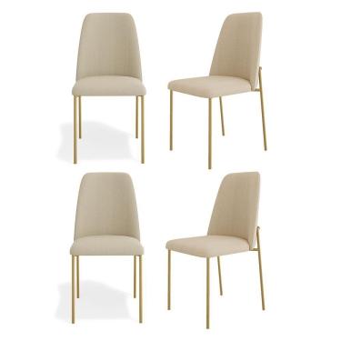 Imagem de Kit 04 Cadeiras Sala De Jantar Lior Com Encosto Estofado Base Dourada Linho Bege - Abmaza