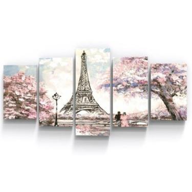 Imagem de quadros decorativo 5 peças mod Paris árvore Rosa - autopc 3mm