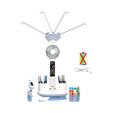 Imagem de Luminária De Mesa LED Recarregável Com Ventilador E Display De Relógio