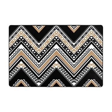 Imagem de Zeraoke Tapetes de área em ziguezague preto e branco para sala de estar de 1,2 x 1,8 m, tapete macio e moderno, tapetes felpudos antiderrapantes para decoração de casa, tapete lavável para quarto,