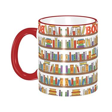 Imagem de Ourdovi Coleção de prateleiras de livros engraçadas e xícara de café expresso de cerâmica escada, caneca de cerâmica revestida DIY, para café, sopa, chá, leite, latte, cacau quente, colorido divertido
