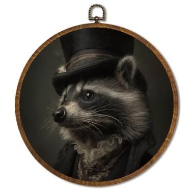 Imagem de Decoração de arte de parede redonda vintage 25 x 25 cm, arte de parede de urso marrom emoldurado, decoração de arte de animal com retrato vitoriano para casa de fazenda, quarto, sala de estar