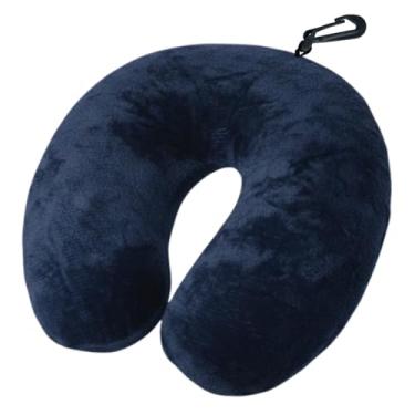 Imagem de Almofada de Pescoço para Viagem com Enchimento de Silicone Anti-Alérgico, Tecido Fleece Extra Macio, Apoio Cervical Confortável, com Zíper e Mosquetão (Azul)