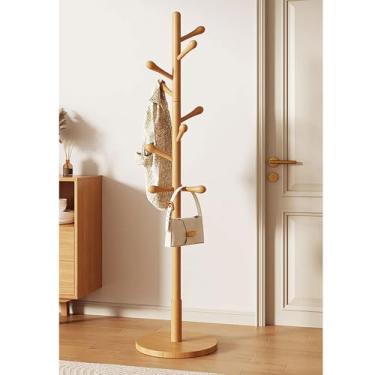 Imagem de Hhsdyl Grande Cabideiro Madeira Independente, Suporte Casacos com Poste e Base Pesada Estrutura Robusta Roupas para Entrada ou Quarto,Natural wood